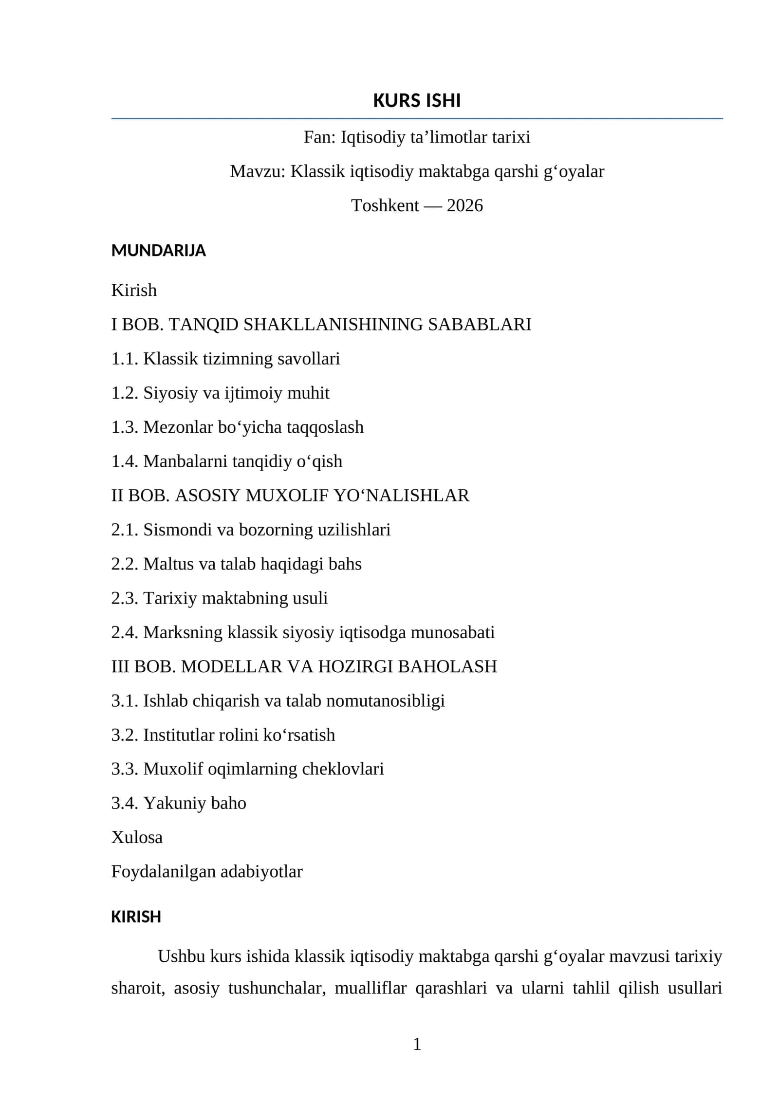 Klassik iqtisodiy maktabga qarshi g‘oyalar