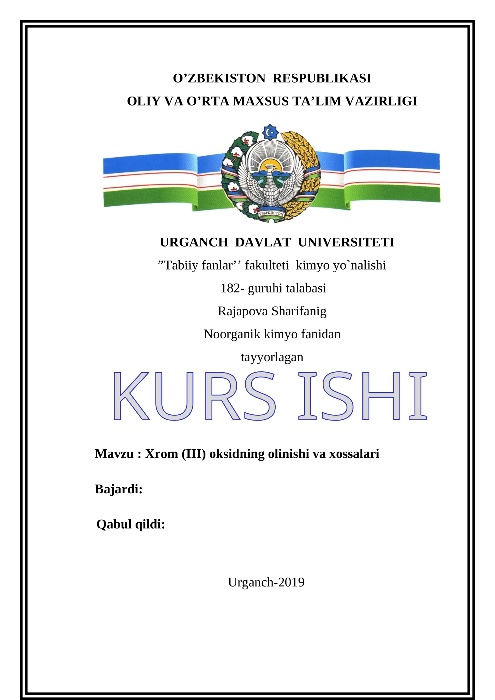 Xrom (III) oksidning olinishi va xossalari