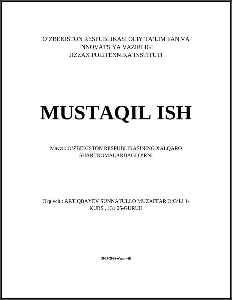O‘zbekiston RESPUBLIKASI XALQARO SHARTNOMALAR