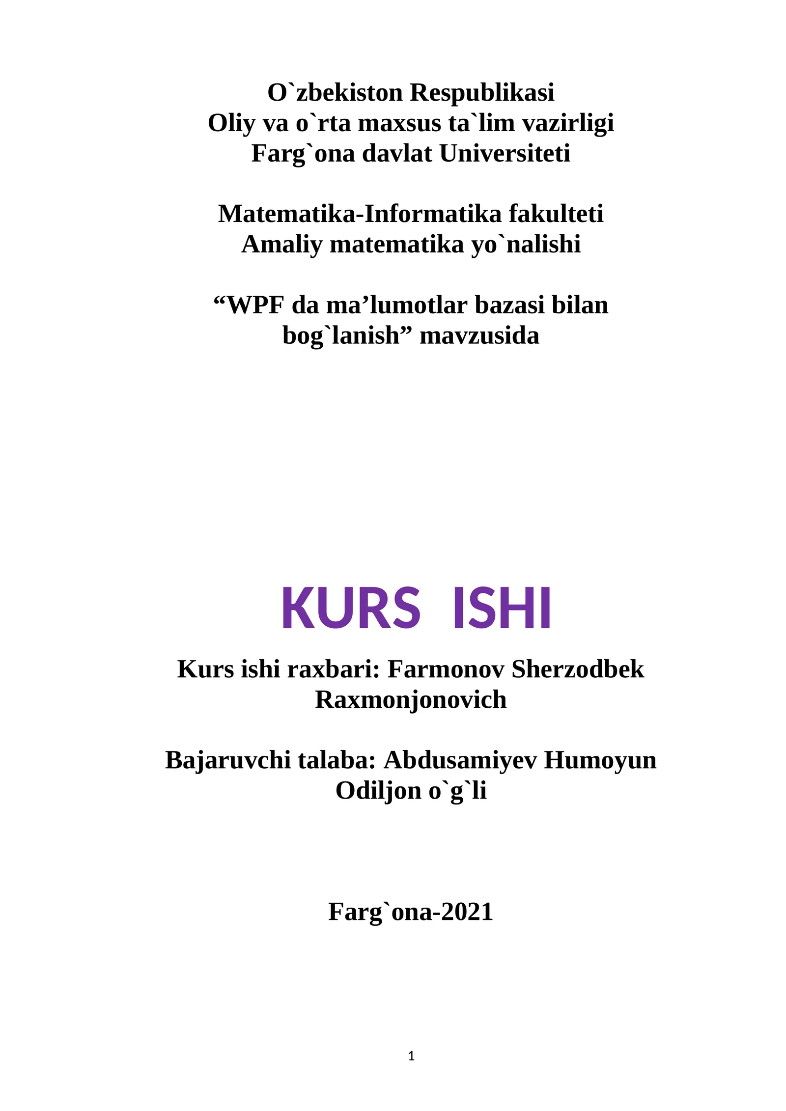 WPF da ma’lumotlar bazasi bilan bog`lanish