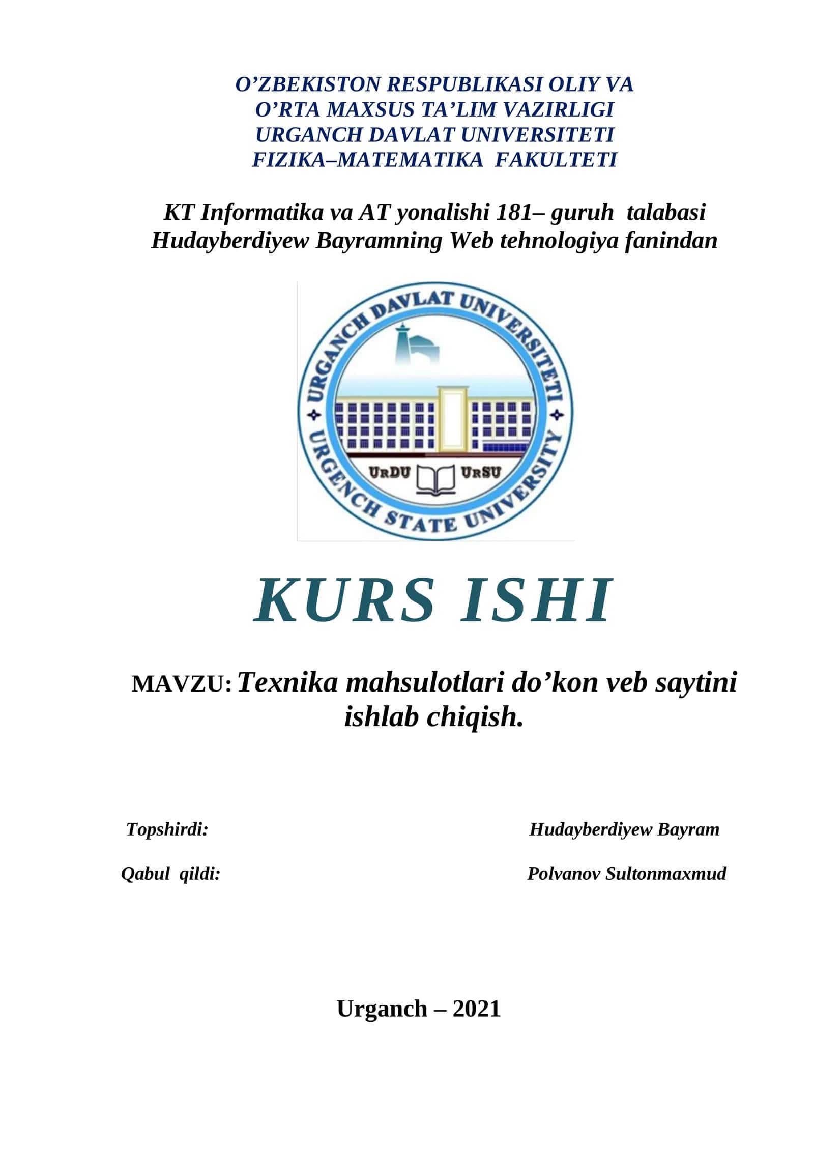 Texnika mahsulotlari do’kon veb saytini ishlab chiqish