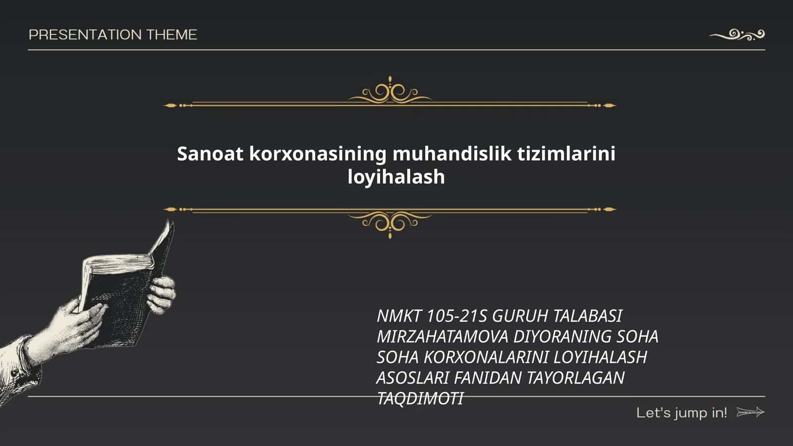 NMKT 105-21S GURUH TALABASI MIRZAHATAMOVA DIYORANING SOHA SOHA KORXONALARINI LOYIHALASH ASOSLARI FANIDAN TAYORLAGAN TAQDIMOTI