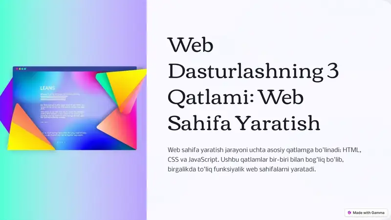 Web Dasturlashning 3 Qatlami: Web Sahifa Yaratish