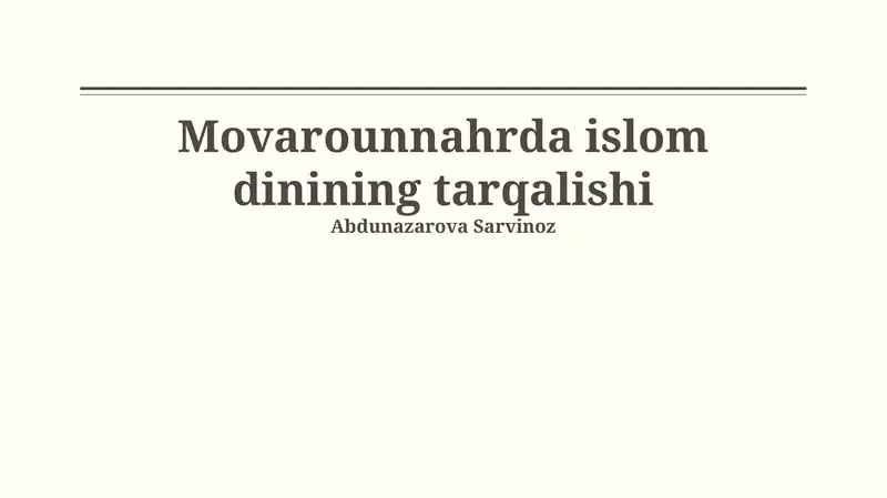 Islomning tinch yo'l bilan tarqalishi