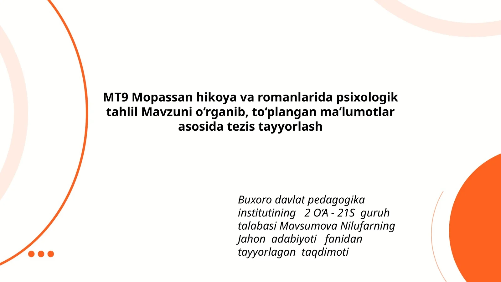 Jahon adabiyoti fanidan tayyorlagan taqdimoti