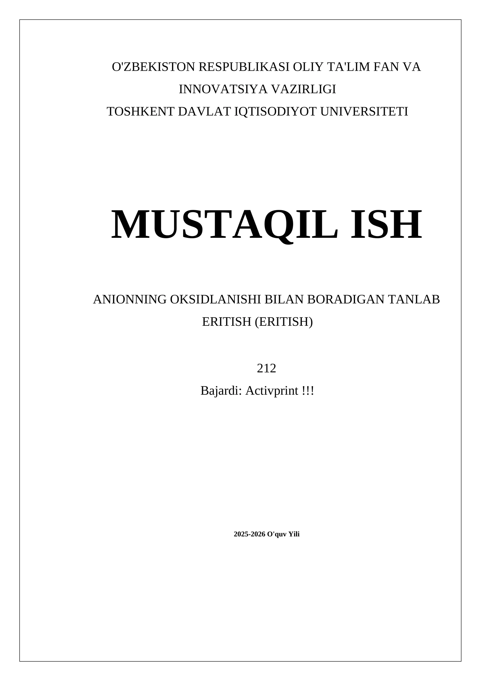 ANIONNING OKSIDLANISHI BILAN BORADIGAN TANLAB ERITISH (ERITISH)