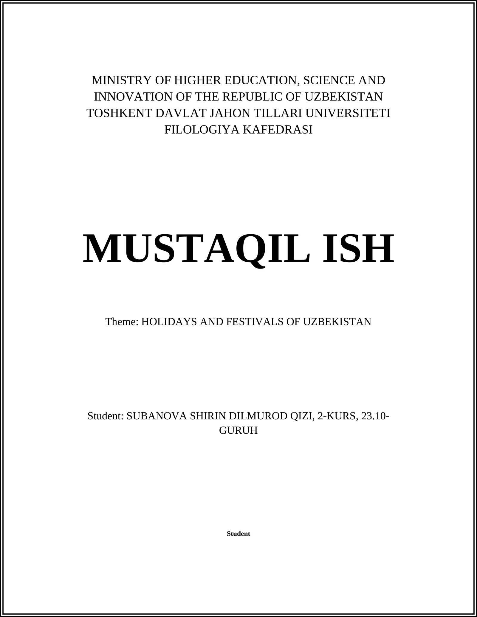 HOLIDAYS AND FESTIVALS OF UZBEKISTAN