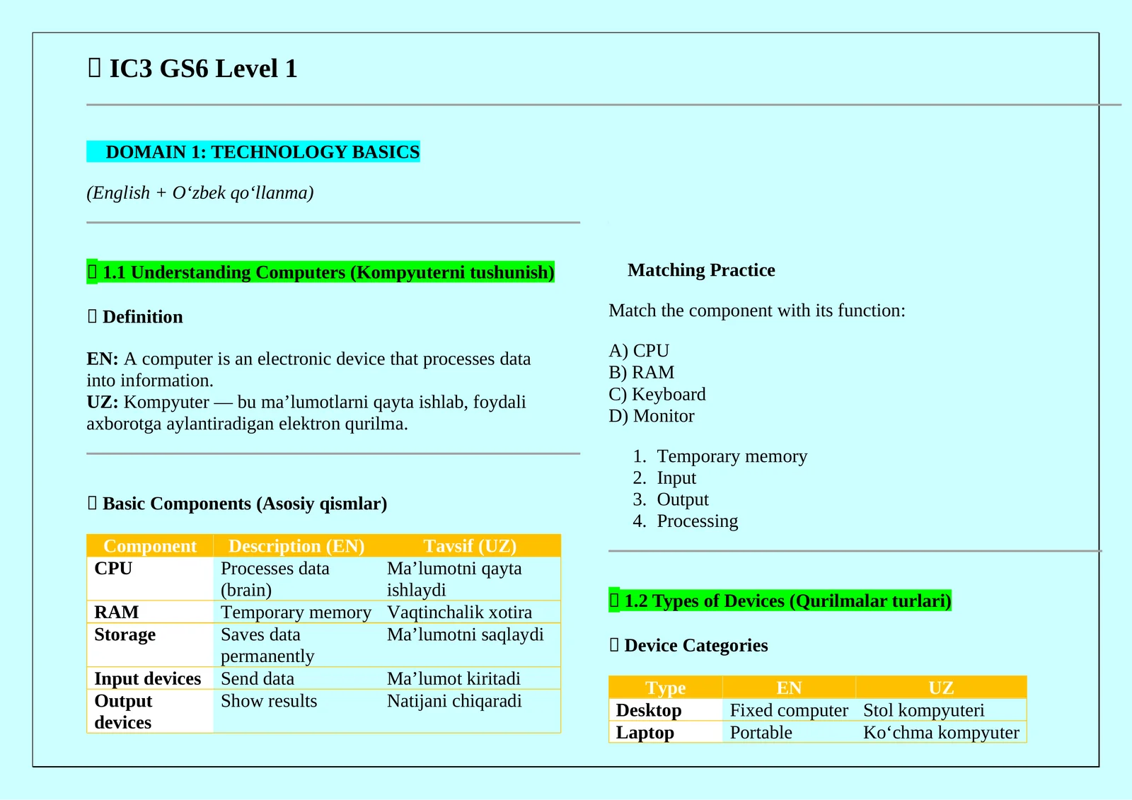 IC3 GS6 Level 1 D1