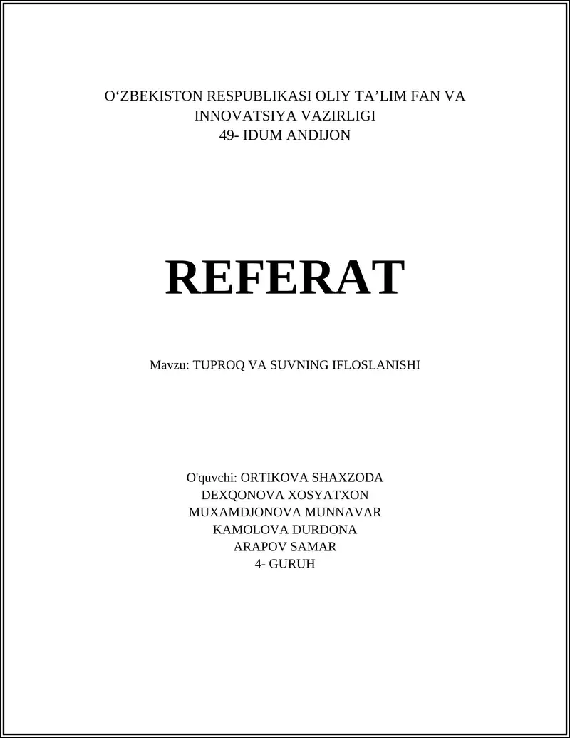 Tuproq va suvning ifloslanishi