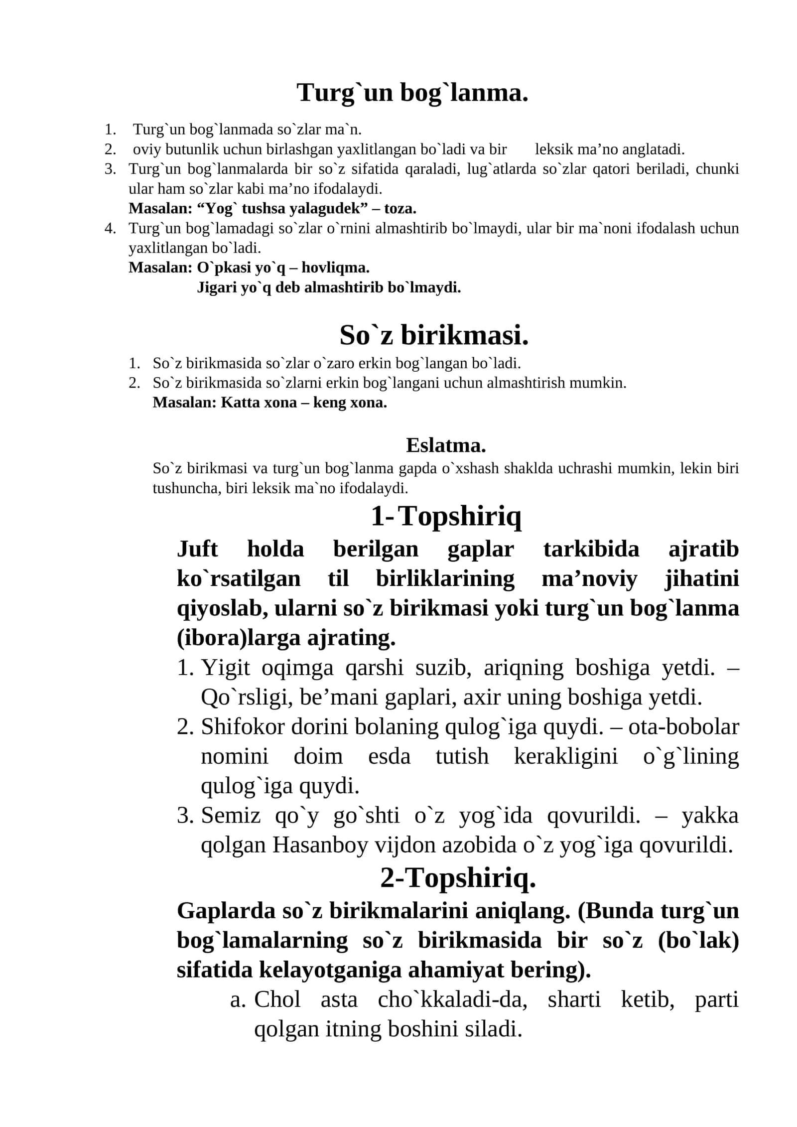 Turg`un bog`lanma va so'z birikmasi