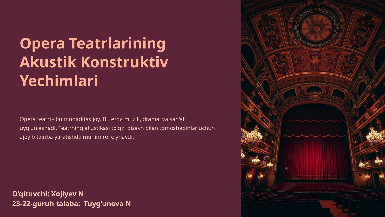 Opera Teatrlarining Akustik Konstruktiv Yechimlari