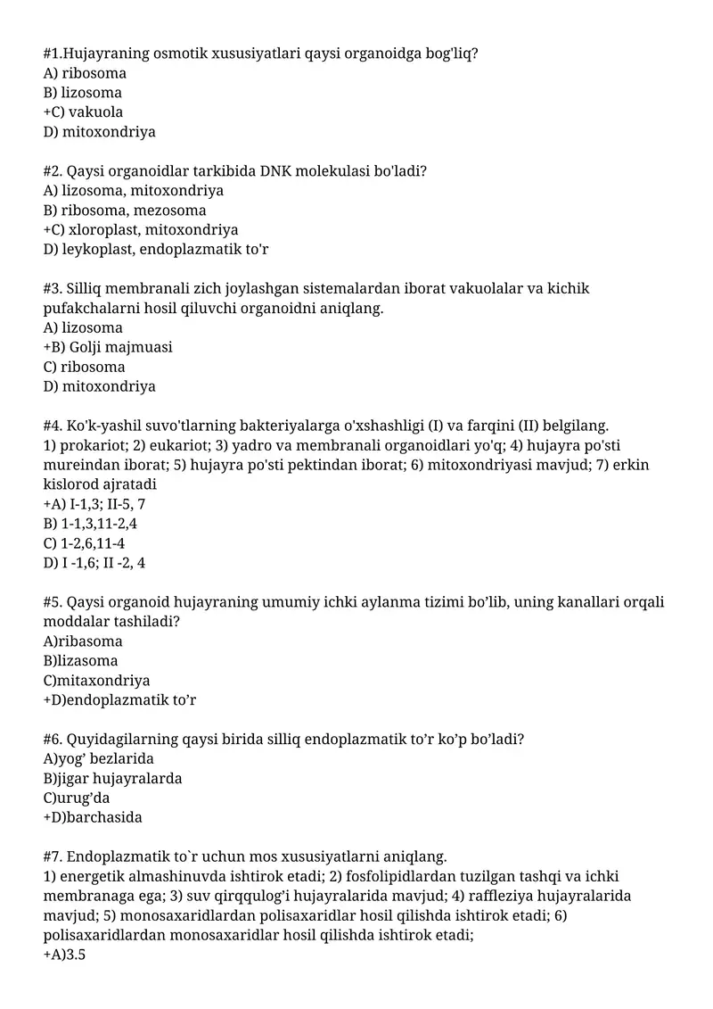 Organoidlar va hujayra tuzilishi