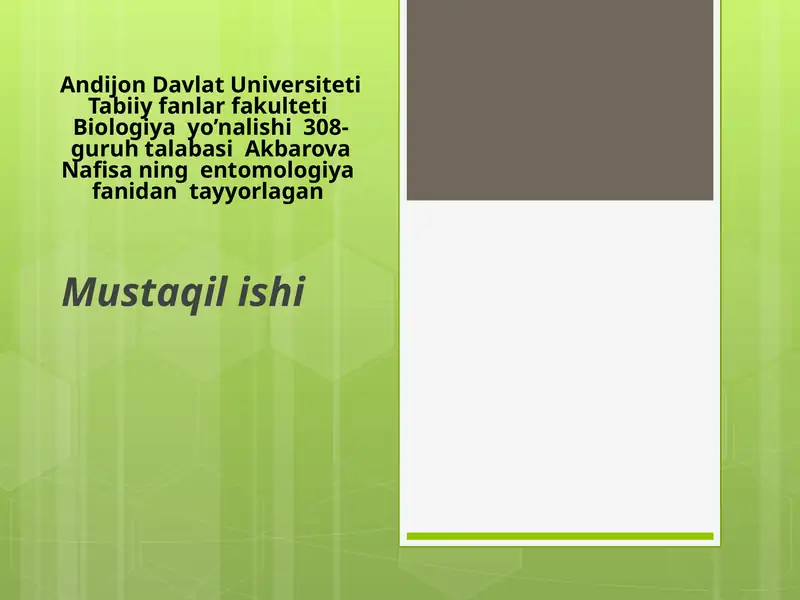 Entomologi. Hasharotlar morfologiyasi