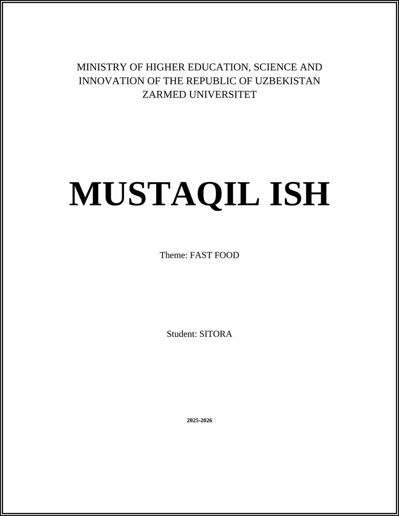 MUSTAQIL ISH Theme: FAST FOOD