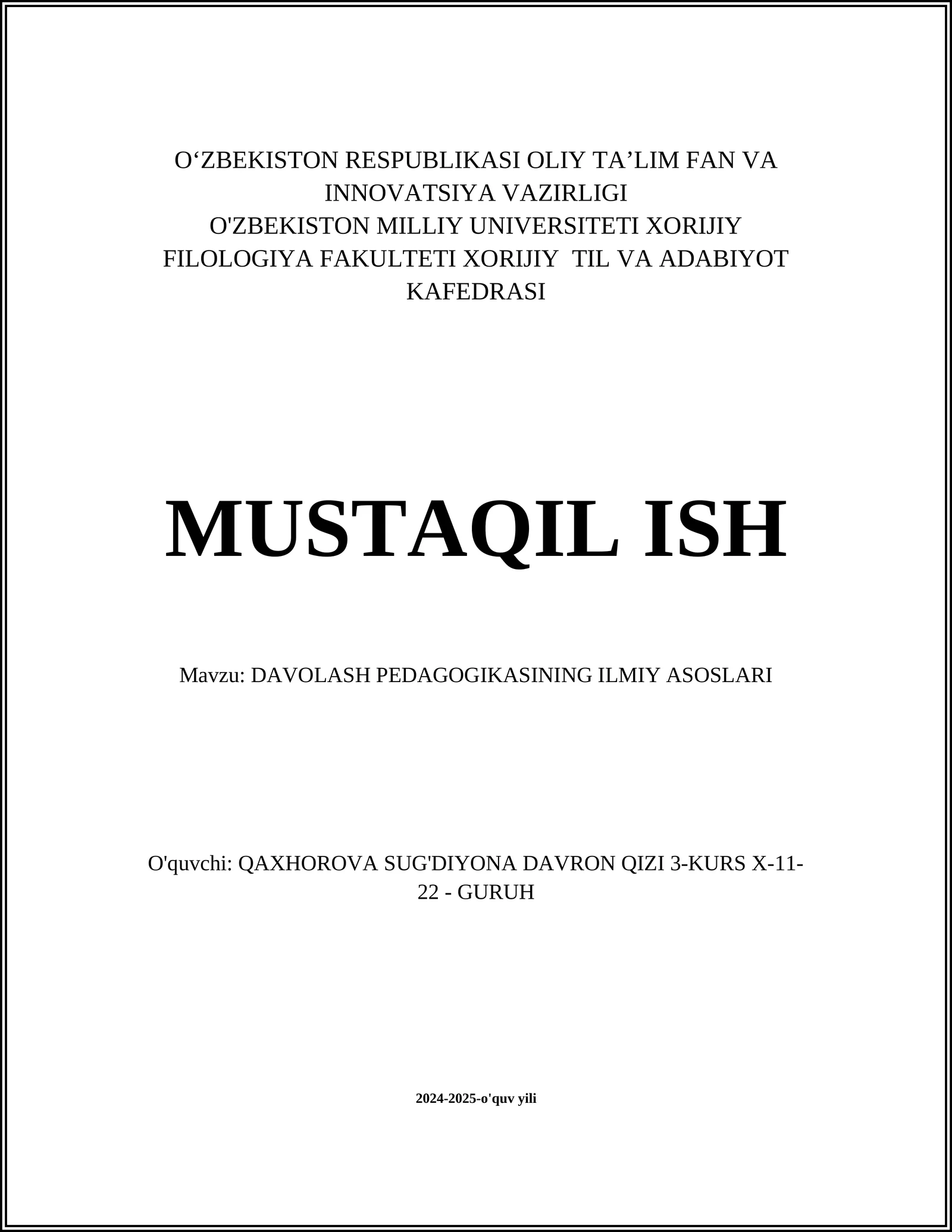 DAVOLASH PEDAGOGIKASINING ILMIY ASOSLARI