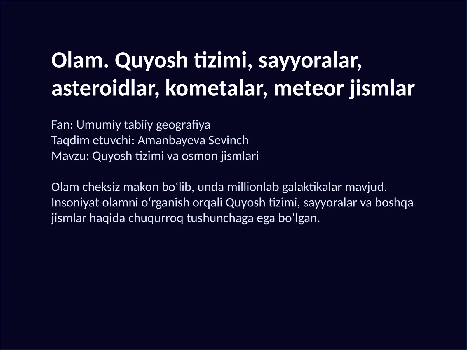 Quyosh tizimi va osmon jismlari