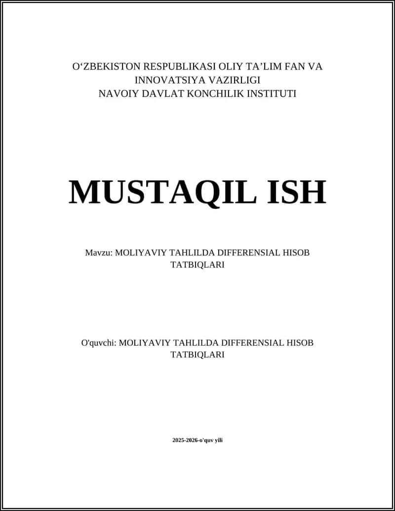 MOLIYAVIY TAHLILDA DIFFERENSIAL HISOB TATBIQLARI 2025-2026-o'quv yili