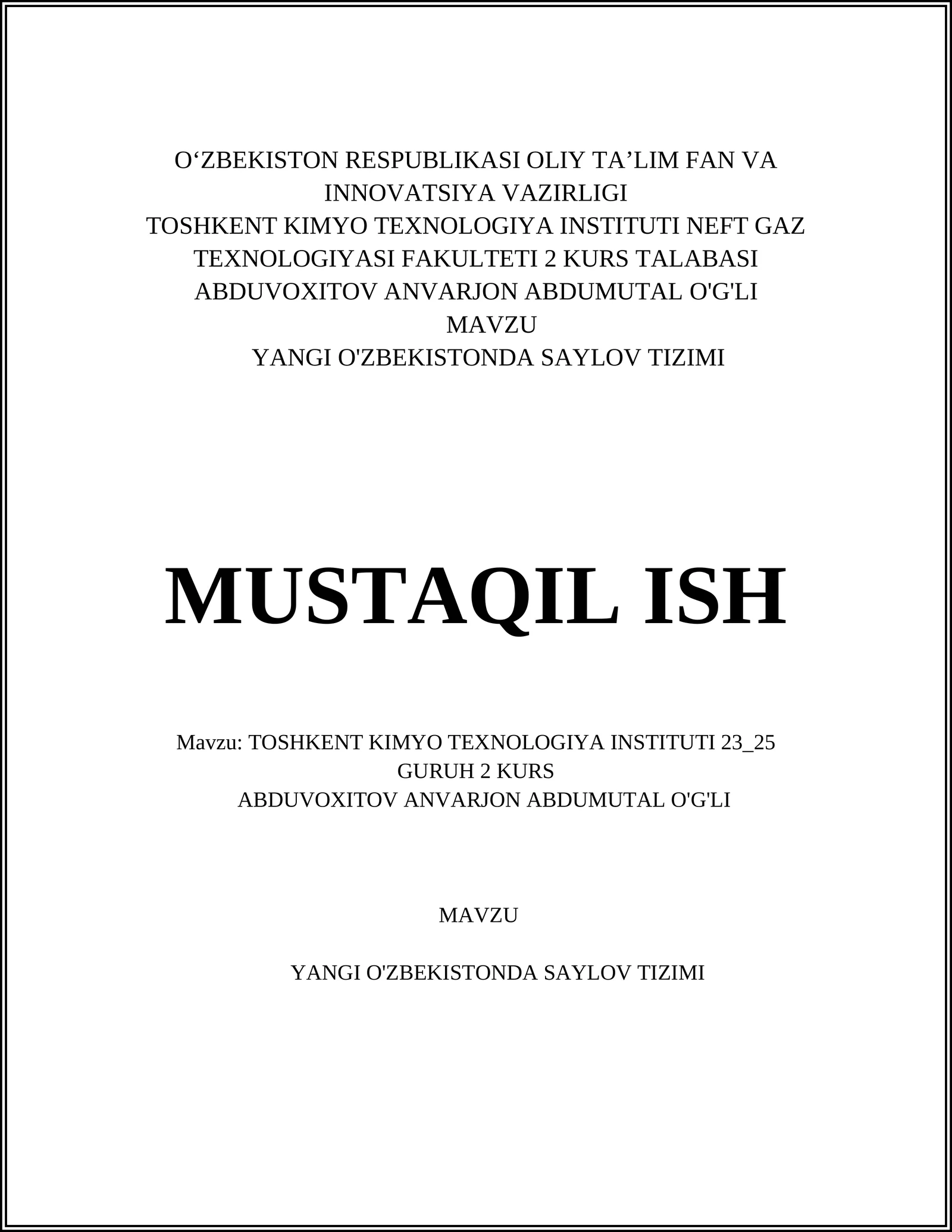 YANGI O'ZBEKISTONDA SAYLOV TIZIMI