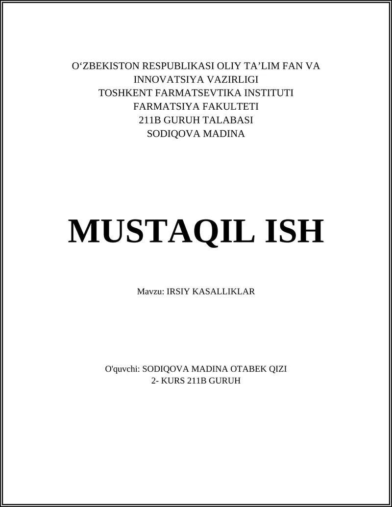 Irsiy kasalliklarning meros olish mexanizmlari