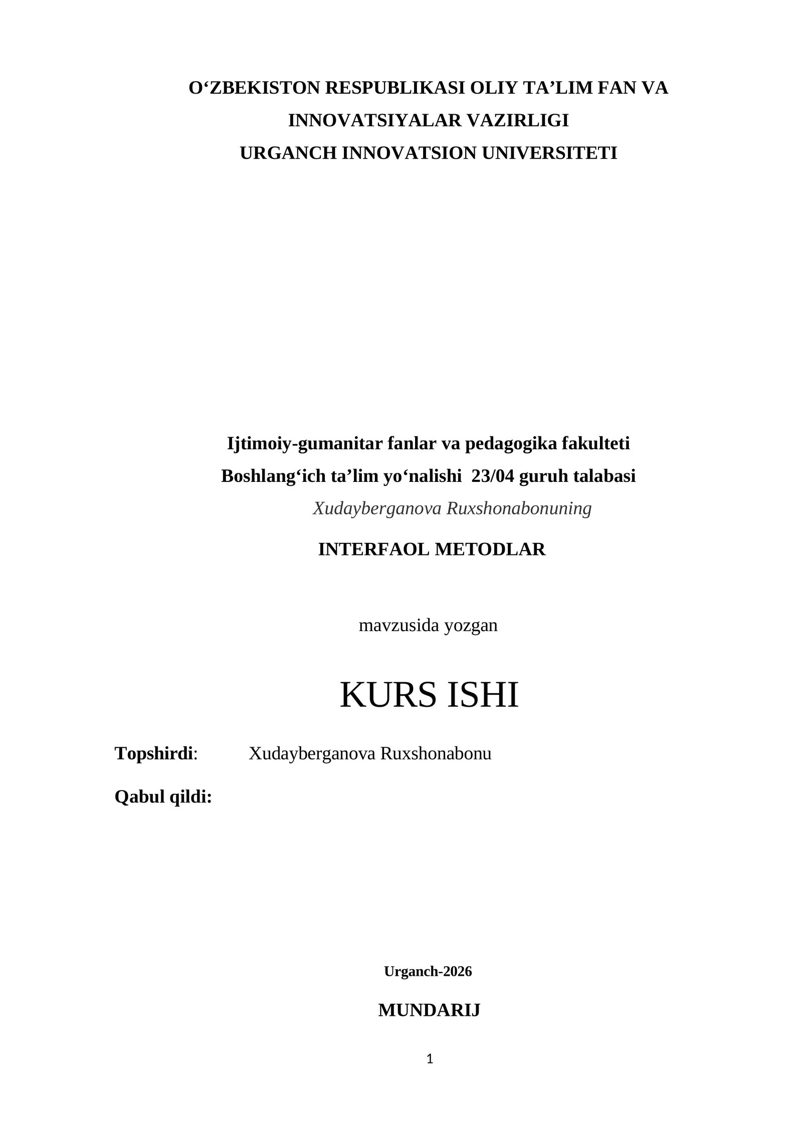 INTERFAOL METODLAR KURS ISHI