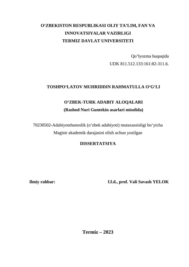 DISSERTATSIYA (Magistrlik dissertatsiyasi)