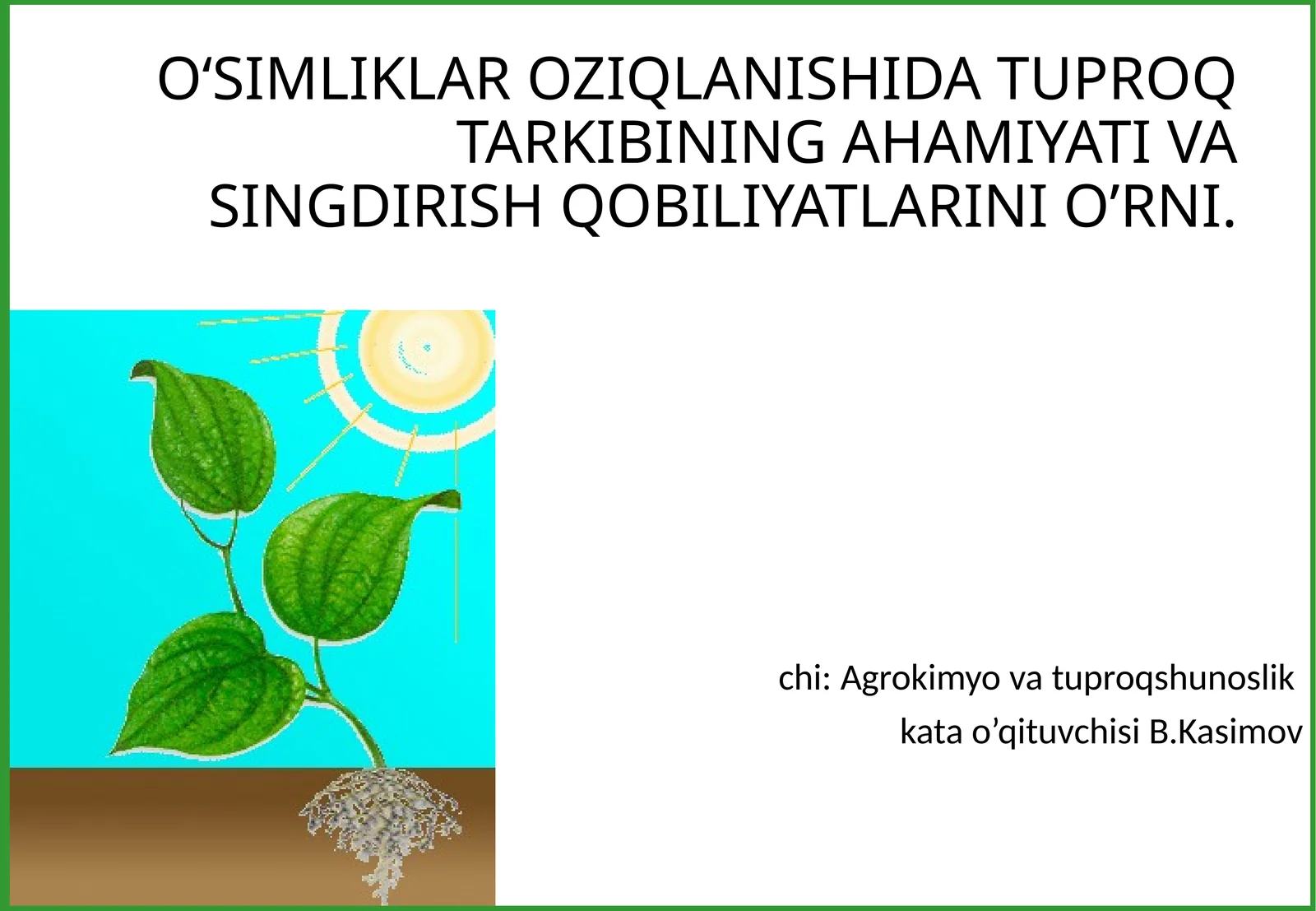 O‘SIMLIKLAR OZIQLANISHIDA TUPROQ TARKIBINING AHAMIYATI VA SINGDIRISH QOBILIYATLARINI O’RNI