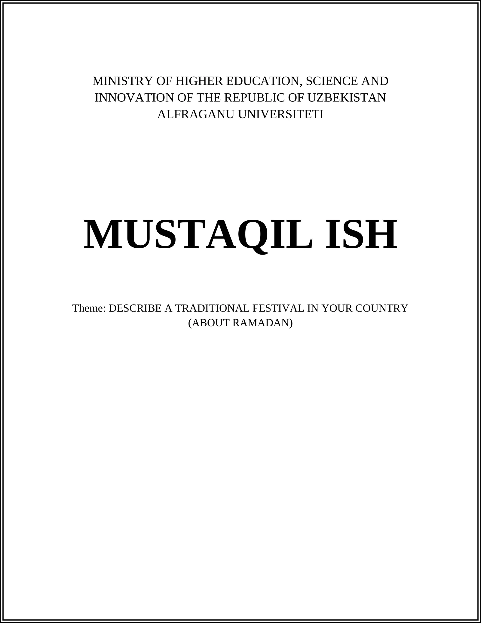 ALFRAGANU UNIVERSITETI MUSTAQIL ISH