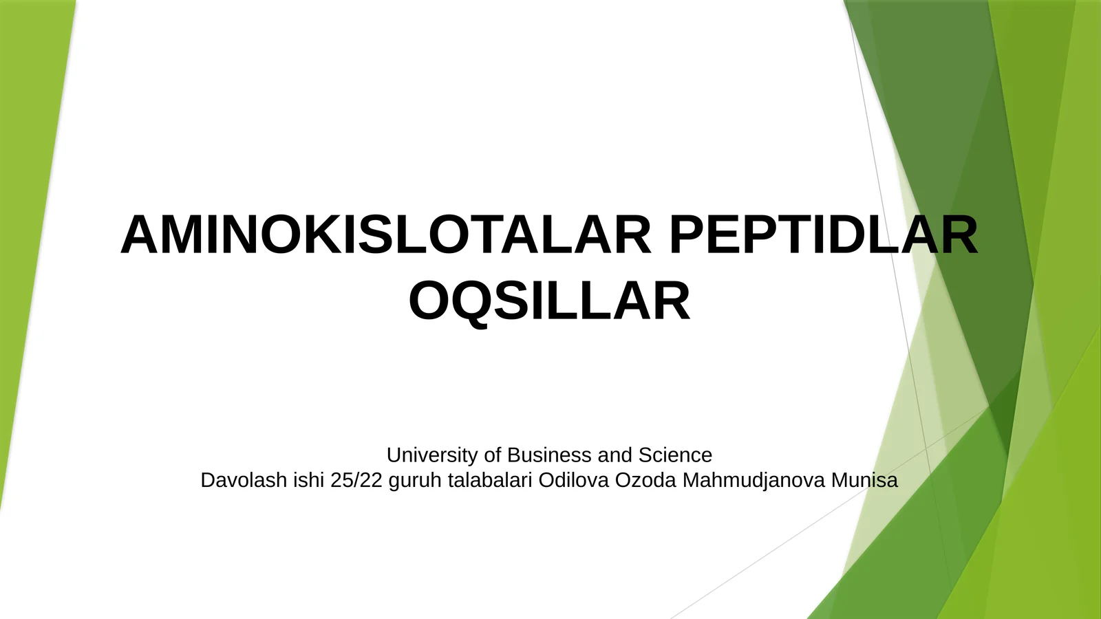 Aminokislotalar peptidlar oqsillar