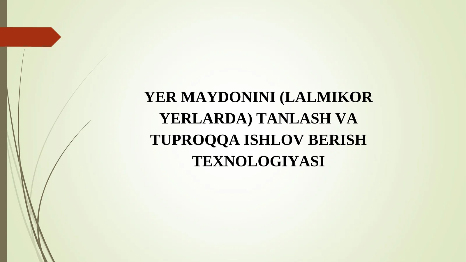 YER MAYDONINI (LALMIKOR YERLARDA) TANLASH VA TUPROQQA ISHLOV BERISH TEXNOLOGIYASI