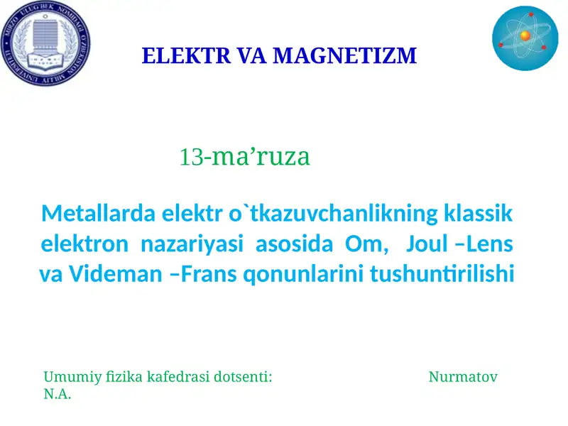 ELEKTR VA MAGNETIZM