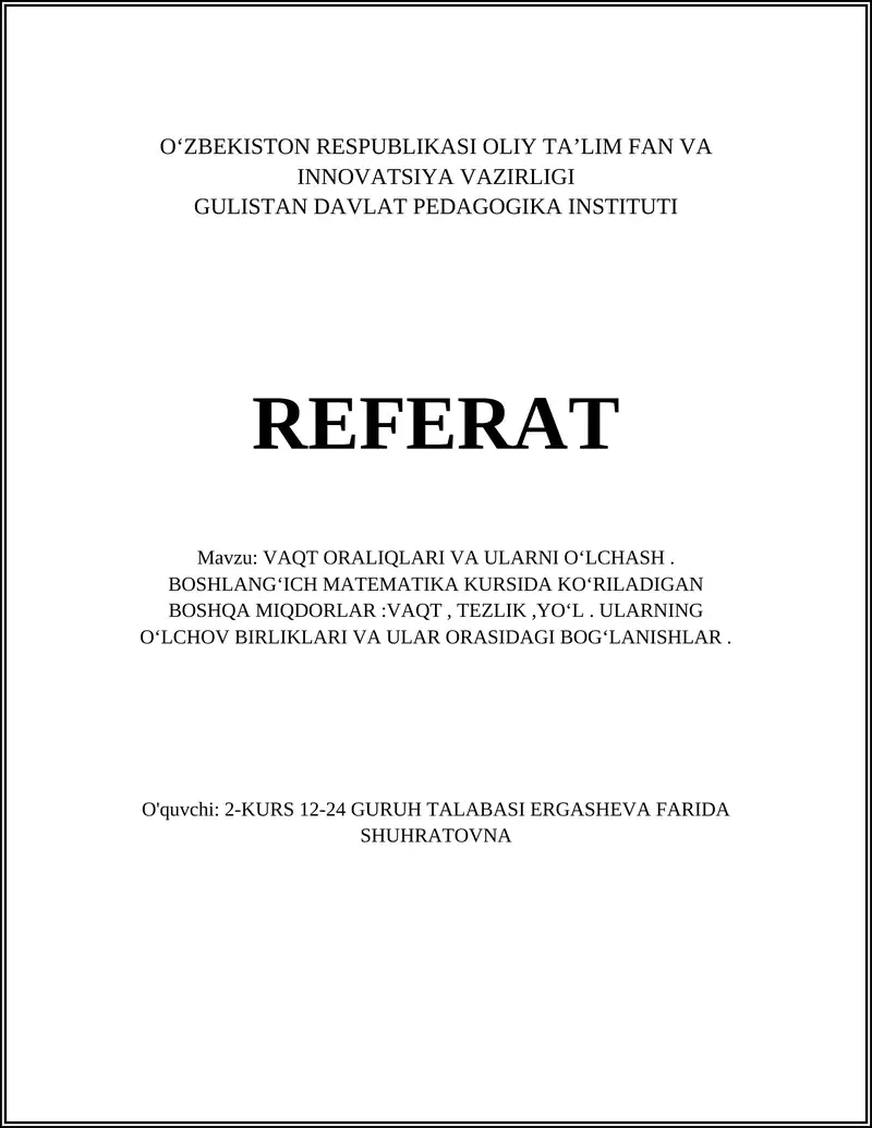VAQT ORALIQLARI VA ULARNI OʻLCHASH