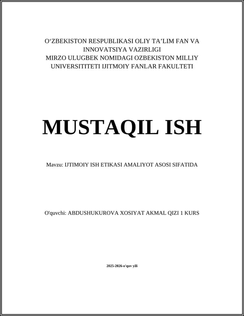 IJTIMOIY ISH ETIKASI AMALIYOT ASOSI SIFATIDA