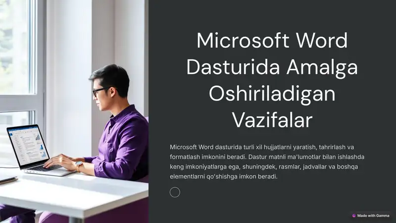 Microsoft Word Dasturida Amalga Oshiriladigan Vazifalar