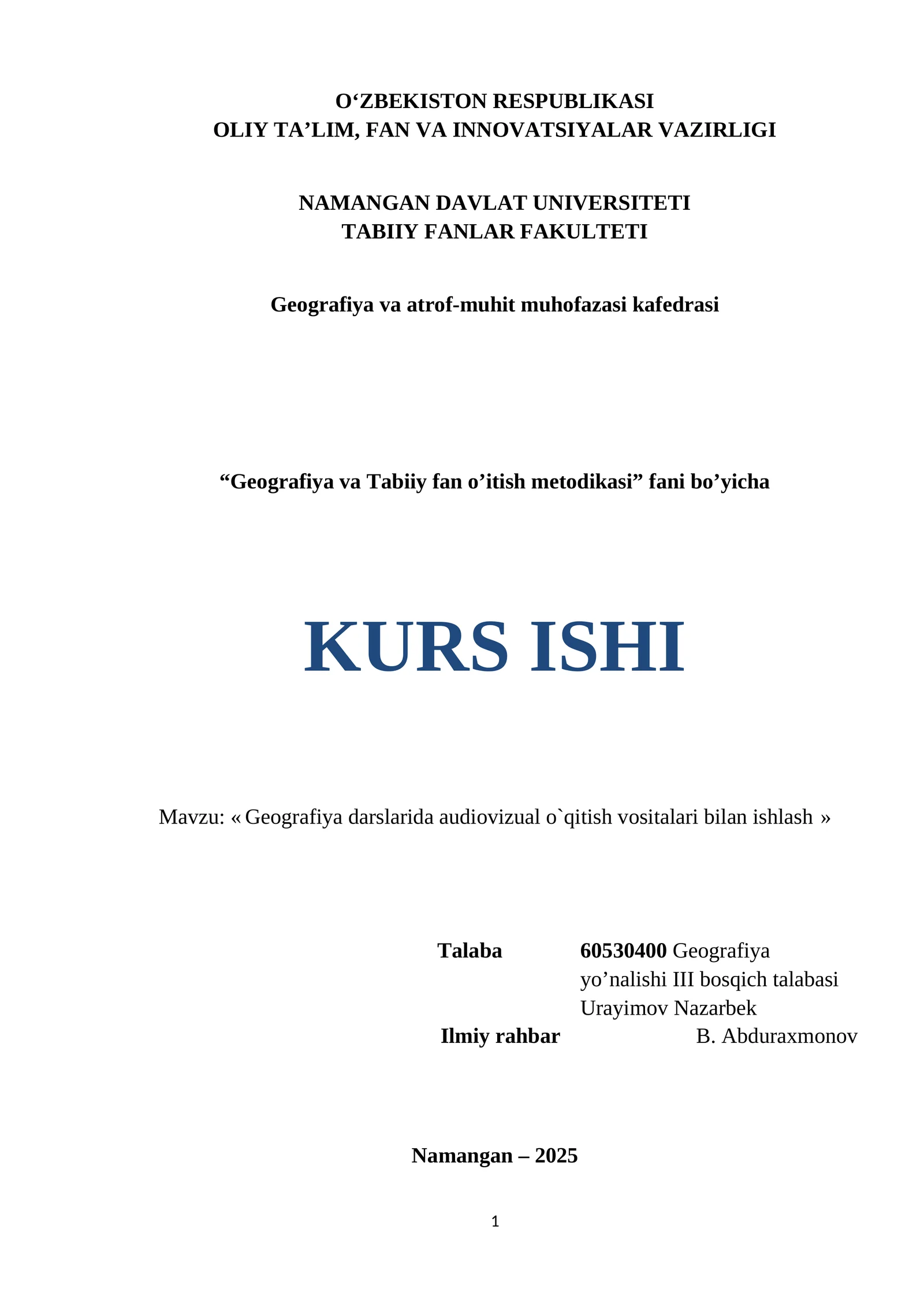Geografiya va Tabiiy fan o’itish metodikasi