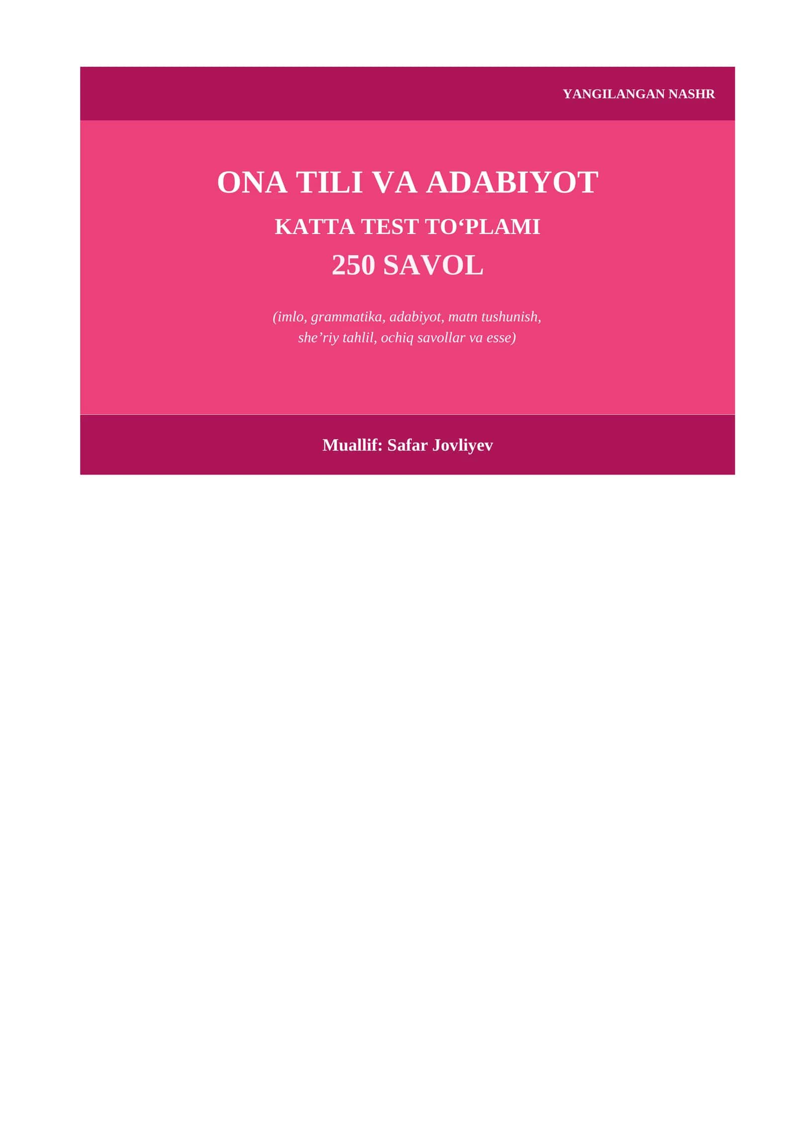 ONA TILI VA ADABIYOT KATTA TEST TO‘PLAMI 250 SAVOL