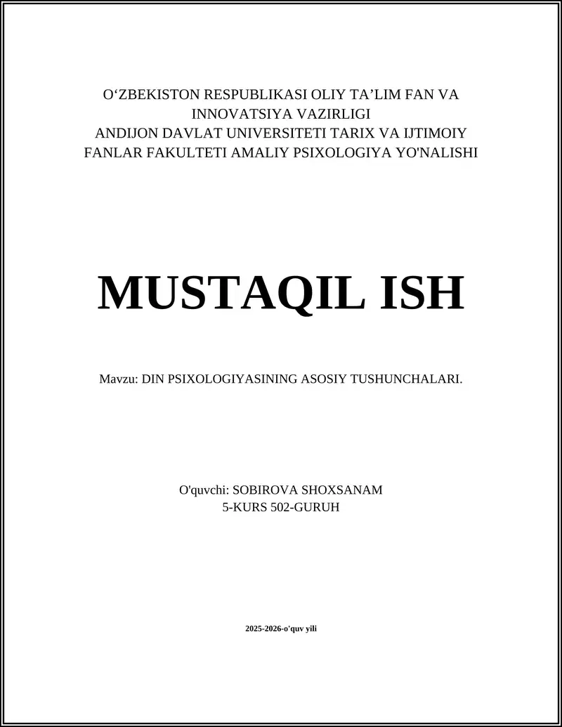 DIN PSIXOLOGIYASINING ASOSIY TUSHUNCHALARI
