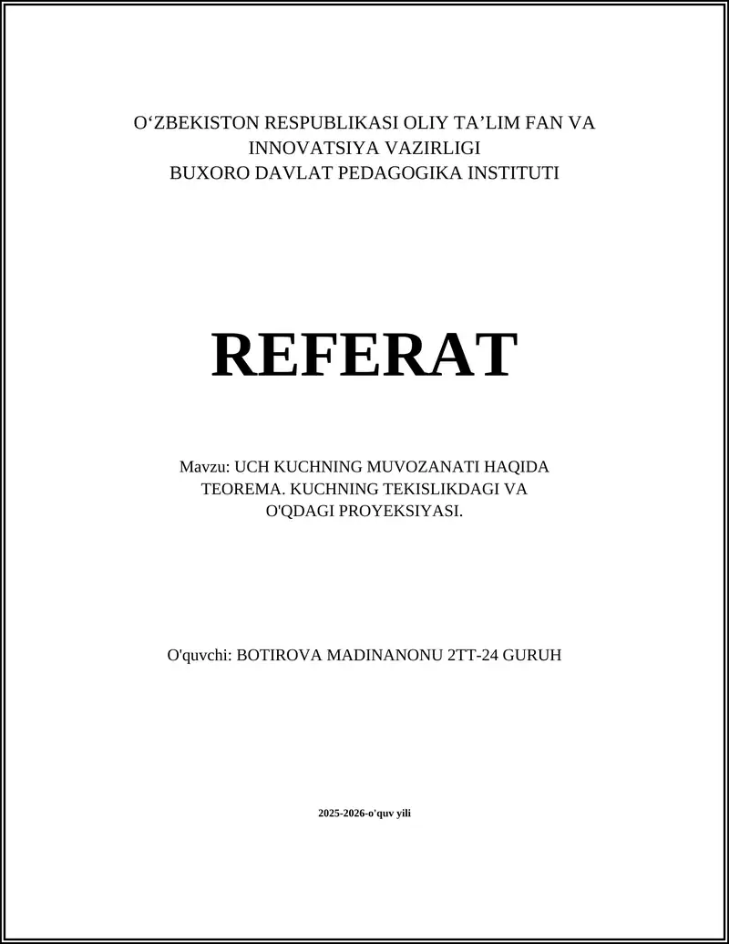 Uch Kuchning Muvozanati Haqida Teorema