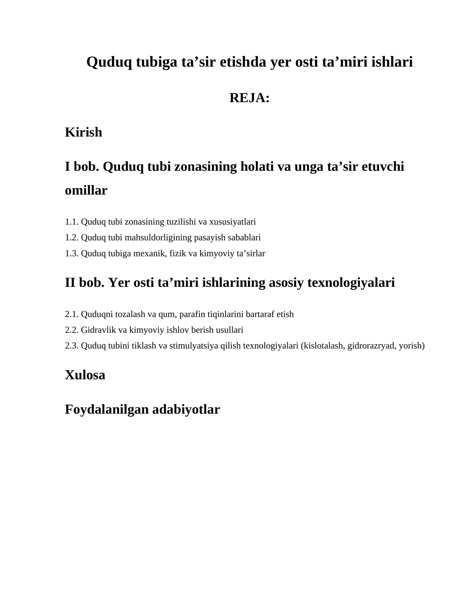 Quduq tubiga ta’sir etishda yer osti ta’miri ishlari