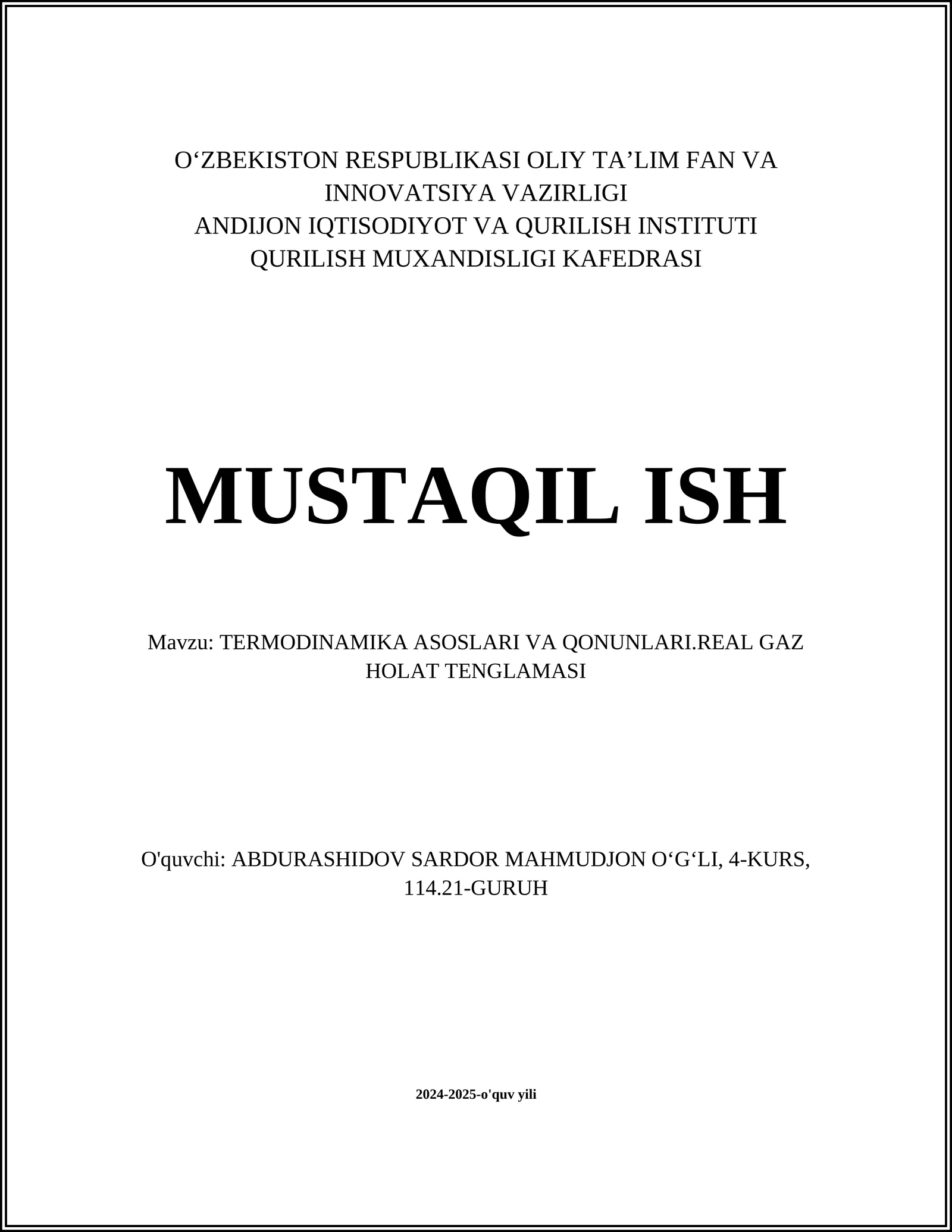 TERMODINAMIKA ASOSLARI VA QONUNLARI