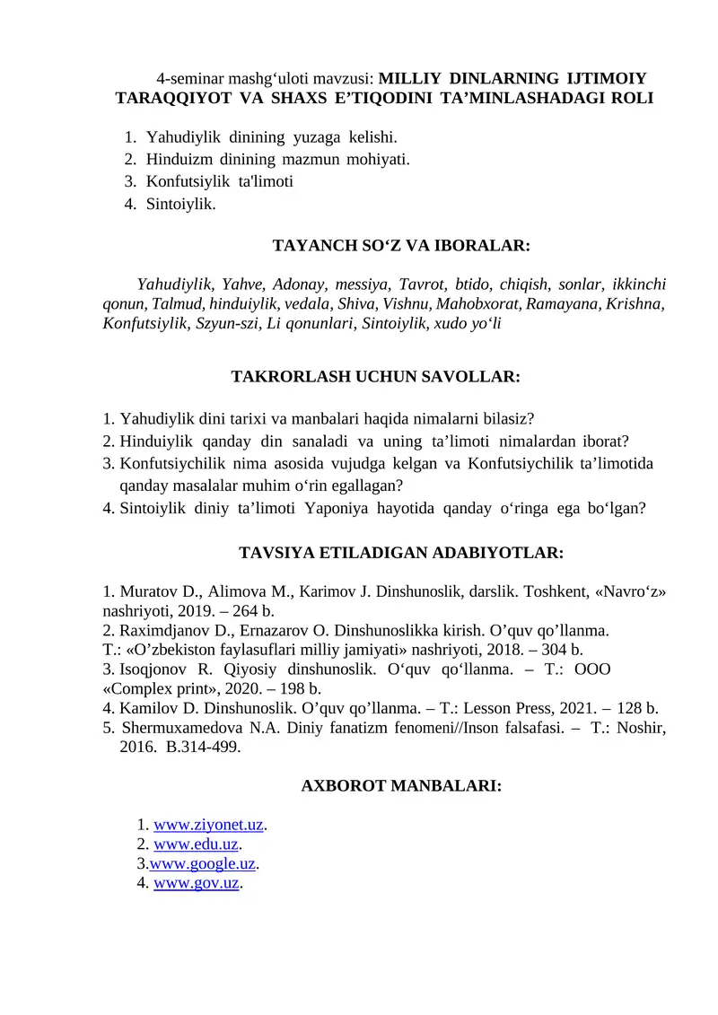 MILLIY DINLARNING IJTIMOIY TARAQQIYOT VA SHAXS E’TIQODINI TA’MINLASHADAGI ROLI