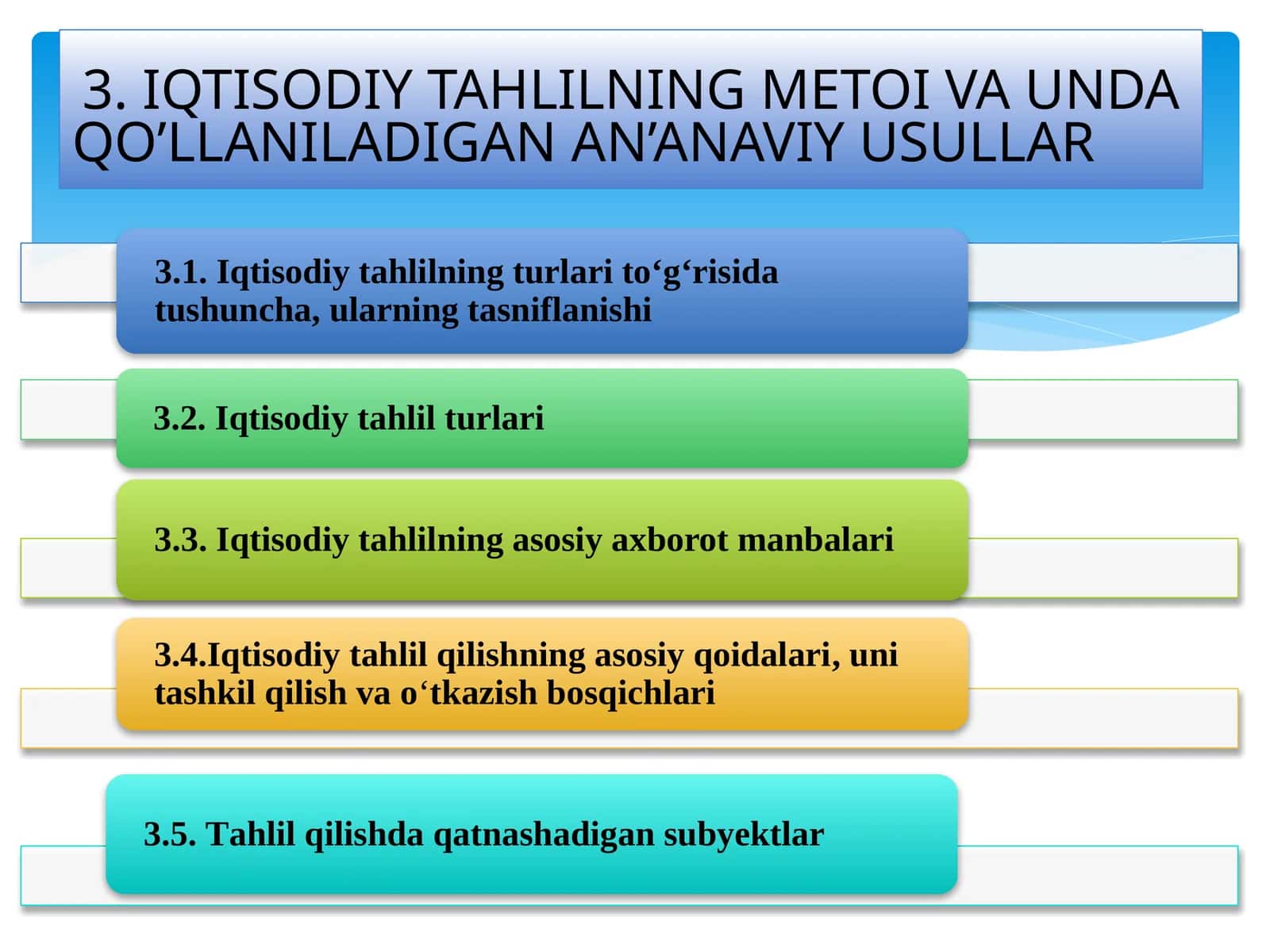 IQTISODIY TAHLILNING METOI VA UNDA QO’LLANILADIGAN AN’ANAVIY USULLAR