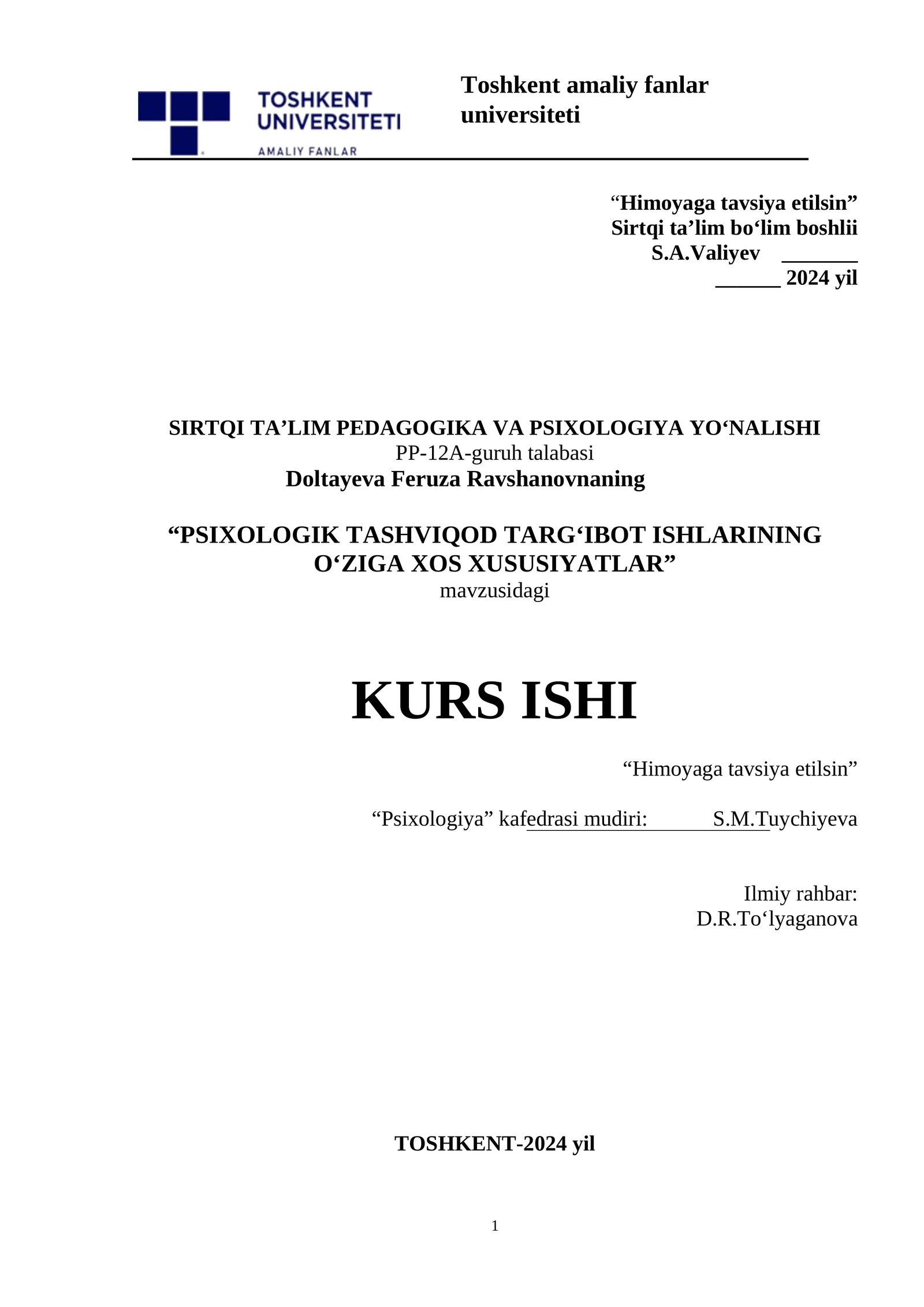 PSIXOLOGIK TASHVIQOD TARG‘IBOT ISHLARINING O‘ZIGA XOS XUSUSIYATLAR