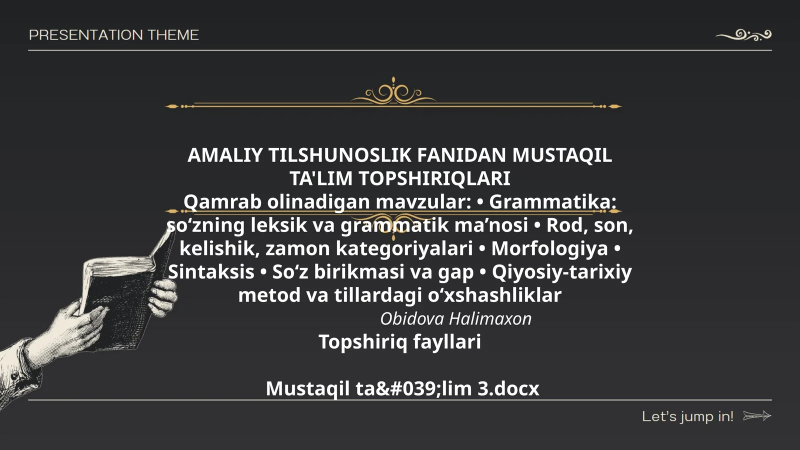 AMALIY TILSHUNOSLIK FANIDAN MUSTAQIL TA'LIM TOPSHIRIQLARI