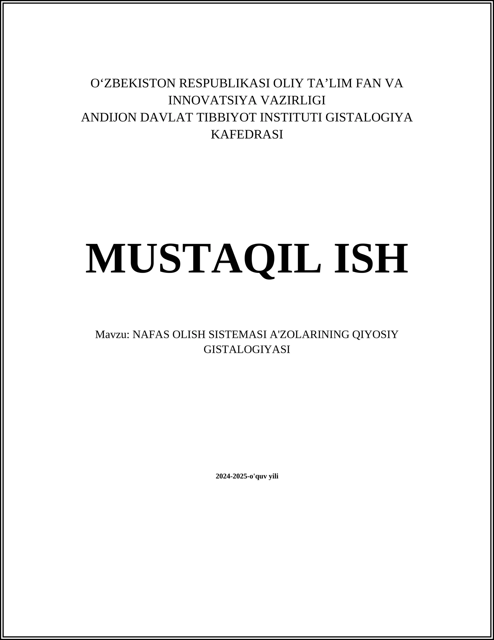 NAFAS OLISH SISTEMASI A'ZOLARINING QIYOSIY GISTALOGIYASI