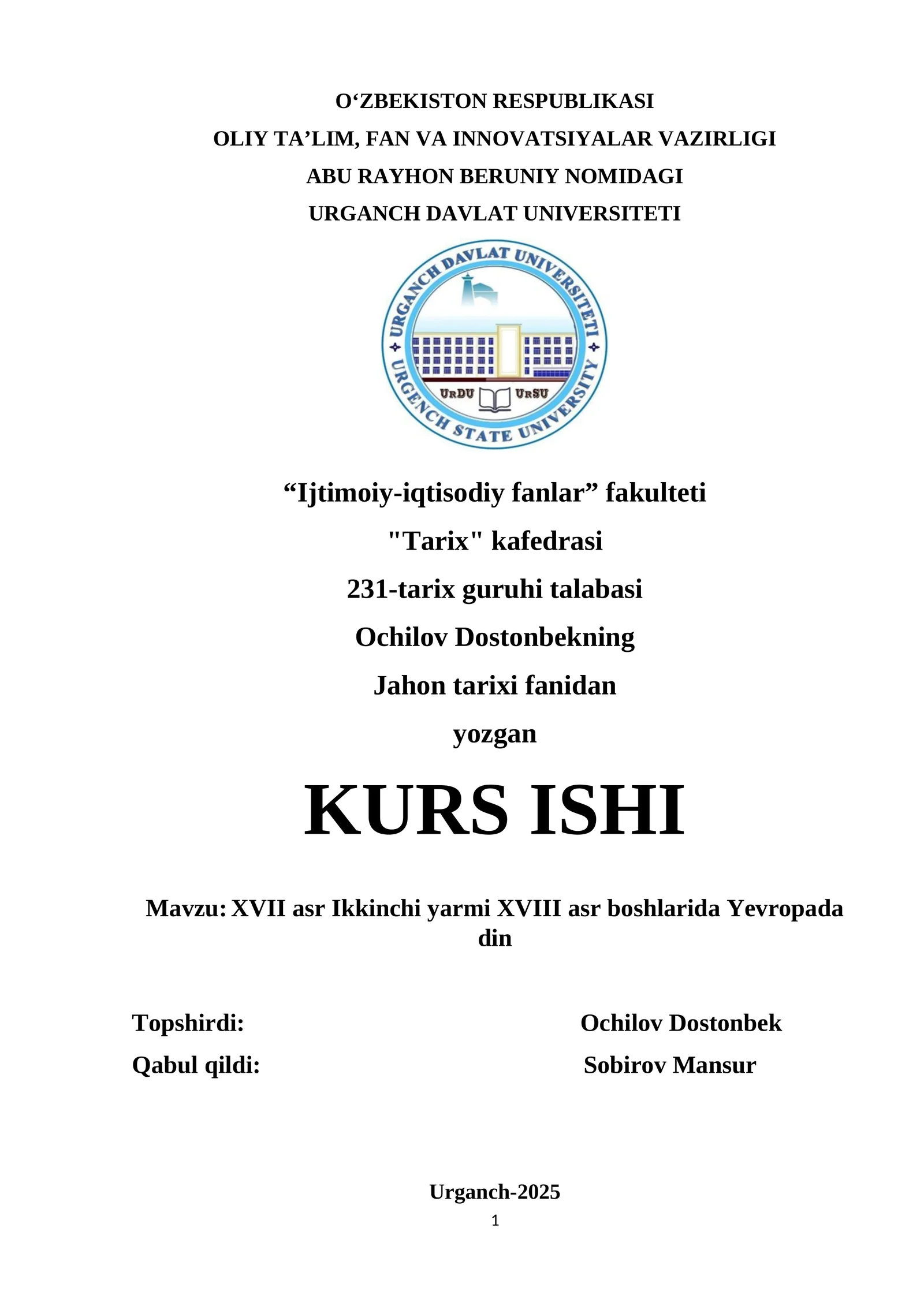 XVII asr Ikkinchi yarmi XVIII asr boshlarida Yevropada din