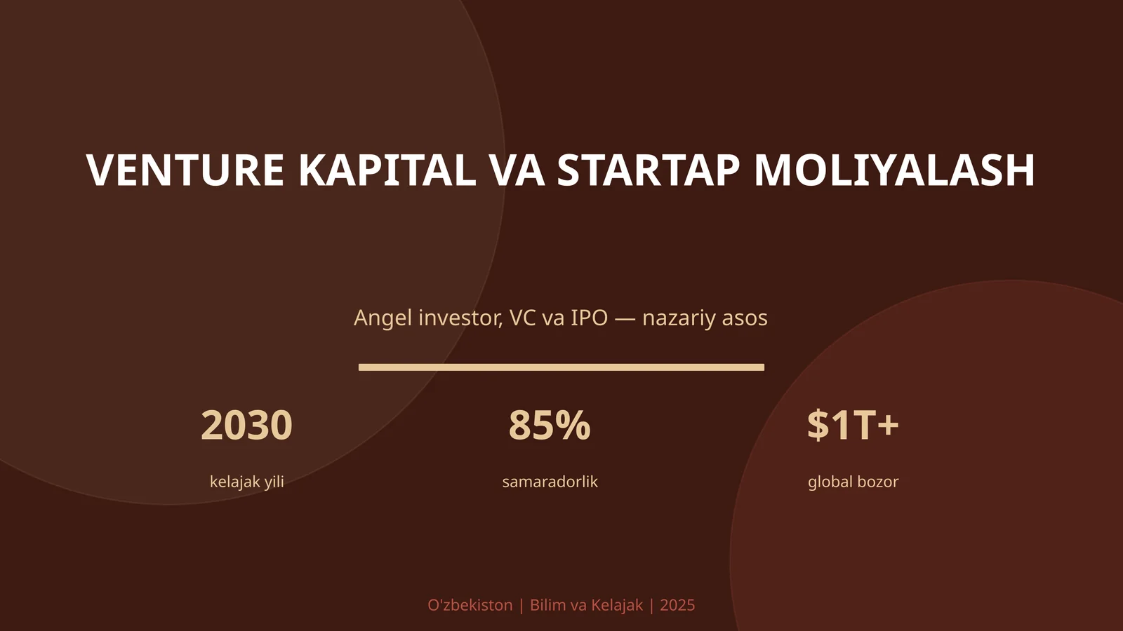 KIRISH: Venture kapital va startap moliyalash