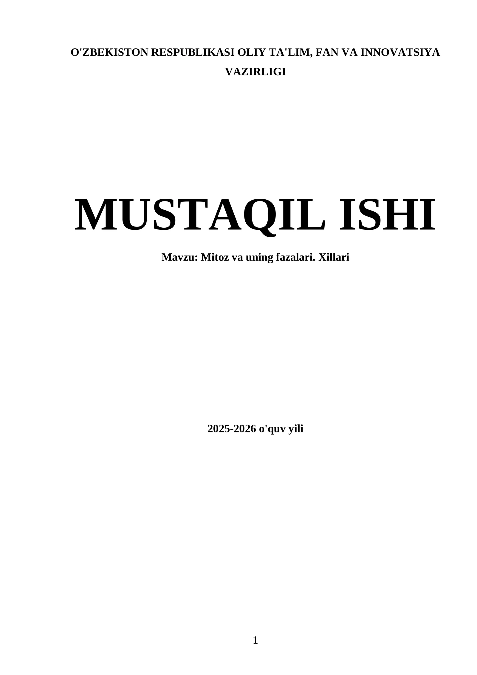 Mitoz va uning fazalari. Xillari