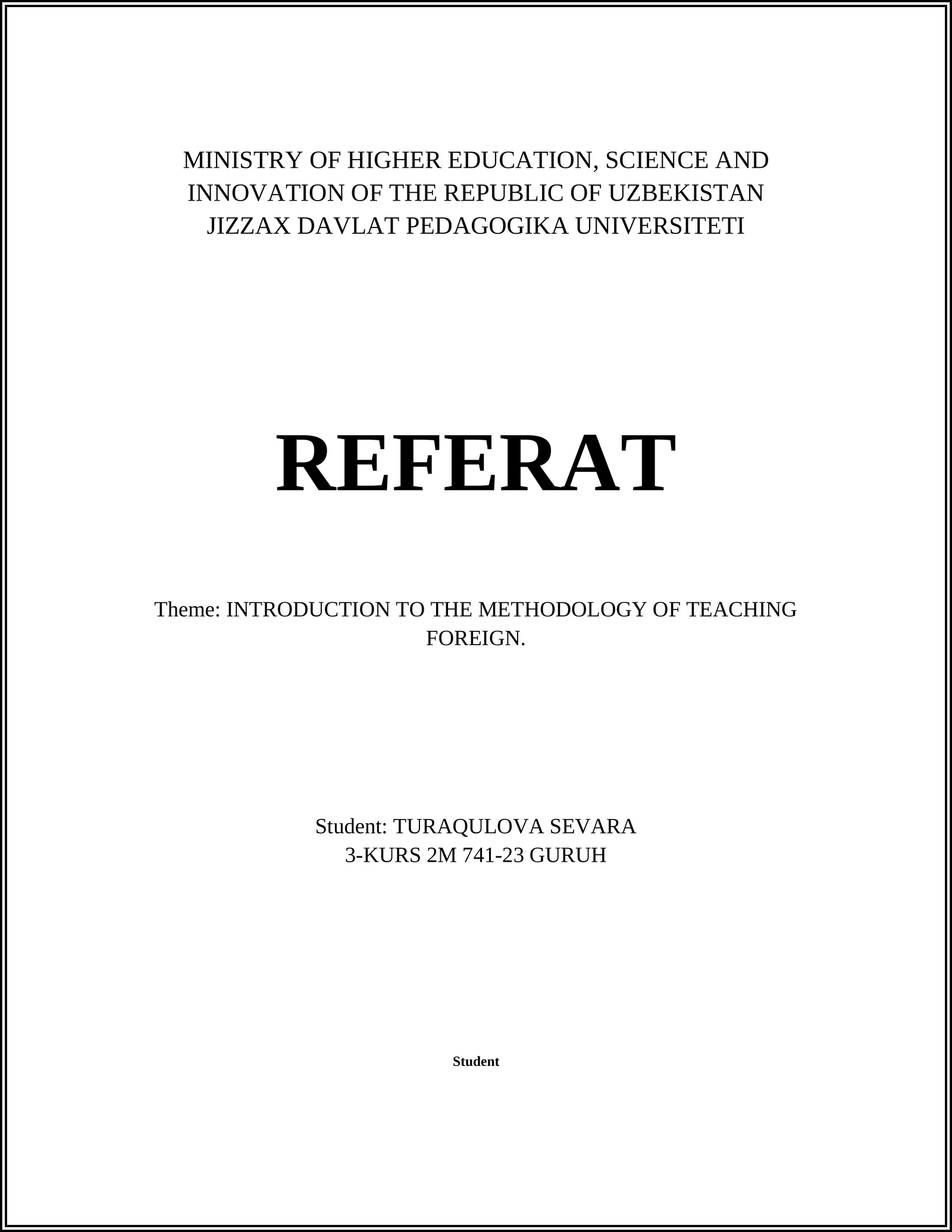 INTRODUCTION TO THE METHODOLOGY OF TEACHING FOREIGN