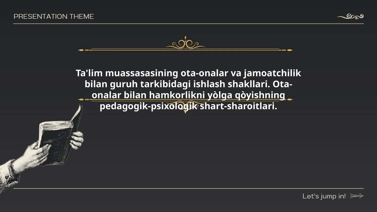 Ta'lim muassasasining ota-onalar va jamoatchilik bilan guruh tarkibidagi ishlash shakllari. Ota-onalar bilan hamkorlikni yòlga qòyishning pedagogik-psixologik shart-sharoitlari