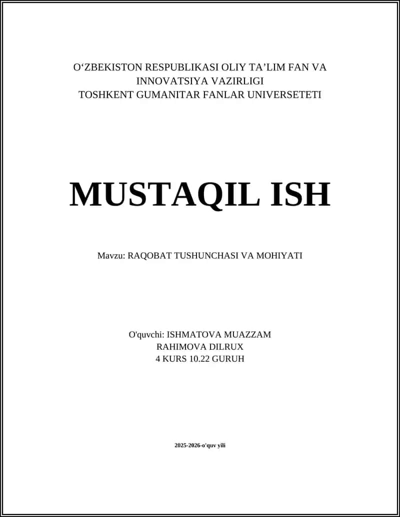 RAQOBAT TUSHUNCHASI VA MOHIYATI